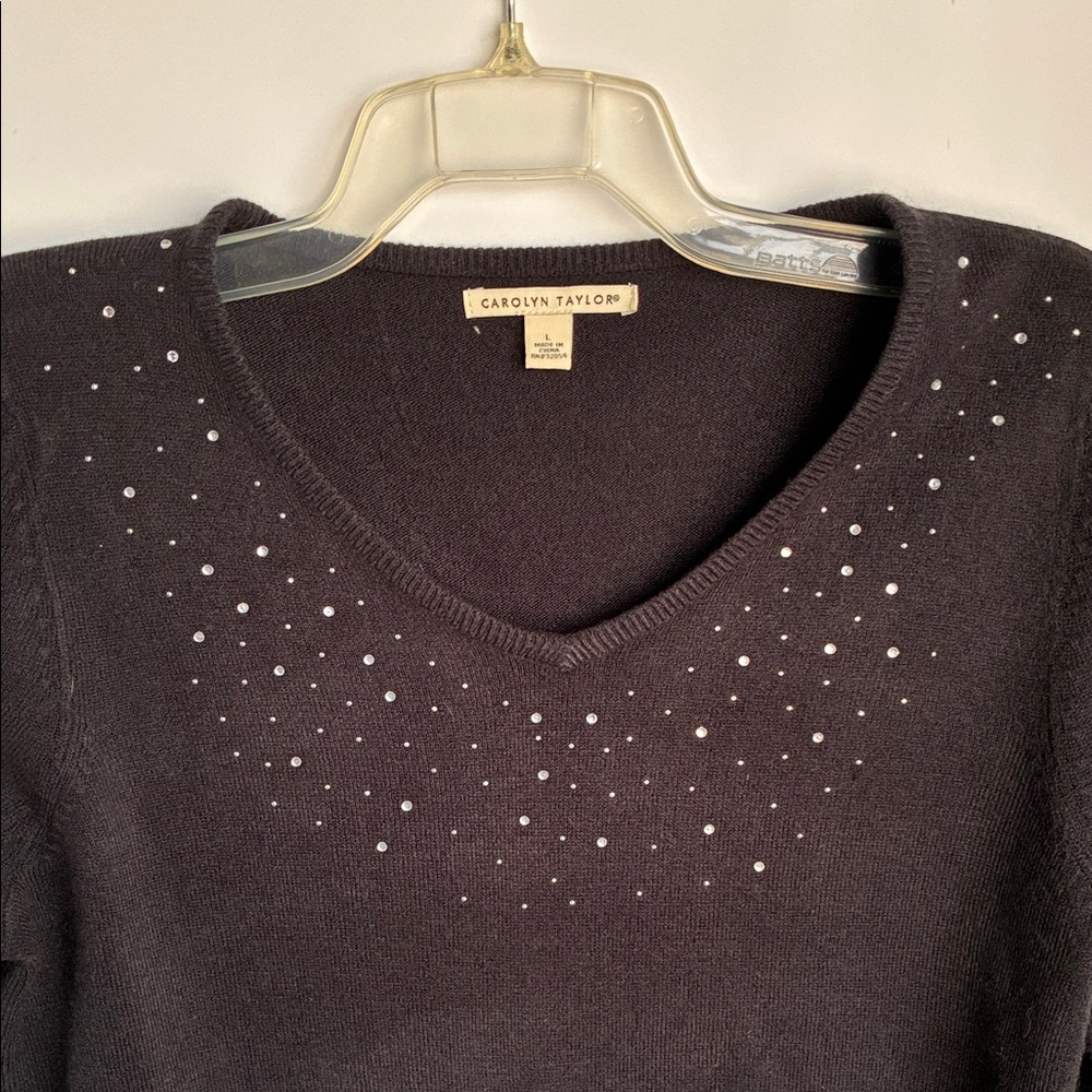 Carolyn Taylor Black Sweater with White Embellishments